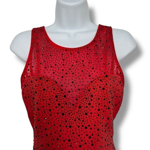 Gold Label Red Black Beaded Sleeveless Bodycon Mini Dress (S) - Picture 2 of 9